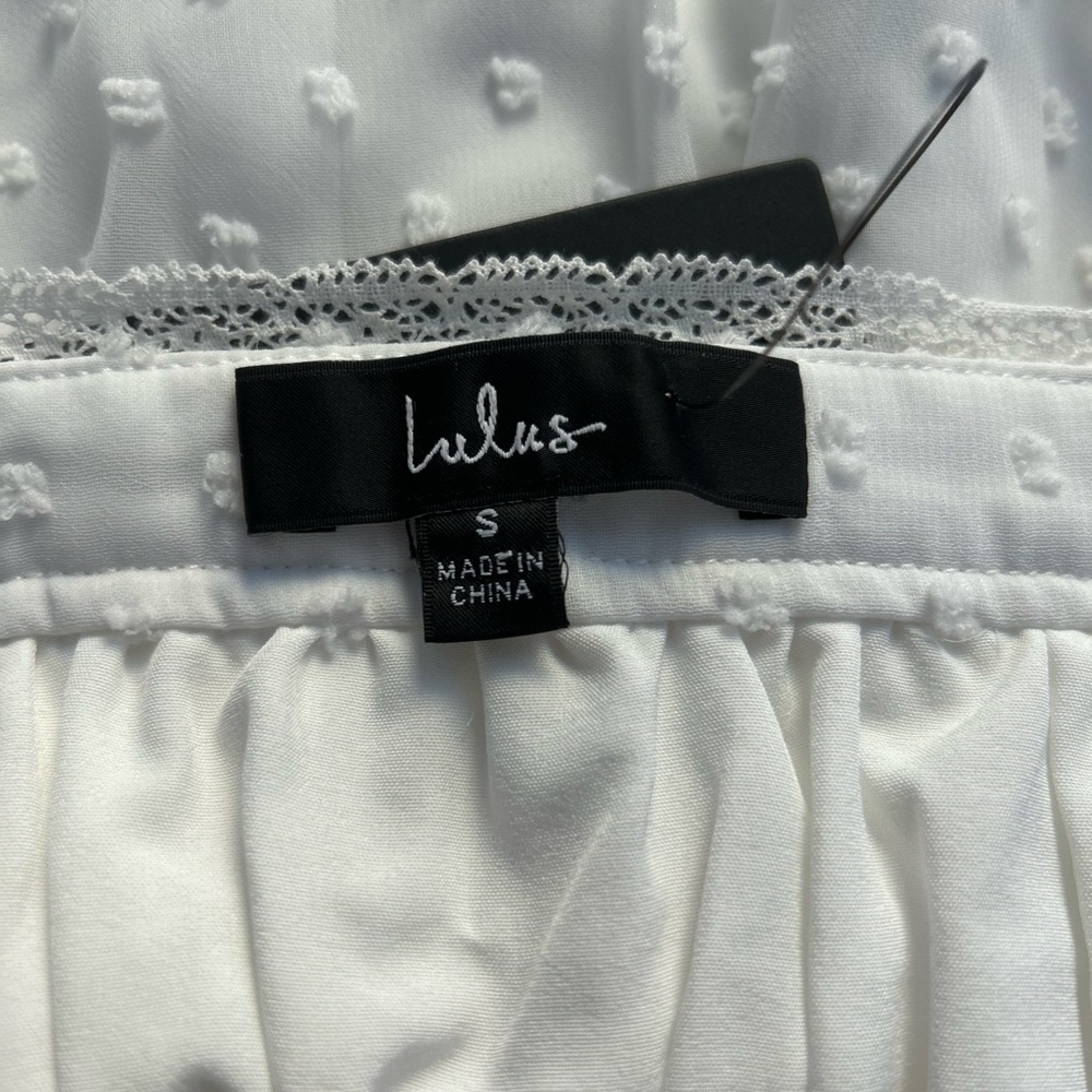 LULUS Essential Sweetness White Swiss Dot Babydoll Mini Dress Cottagecore - Picture 12 of 13